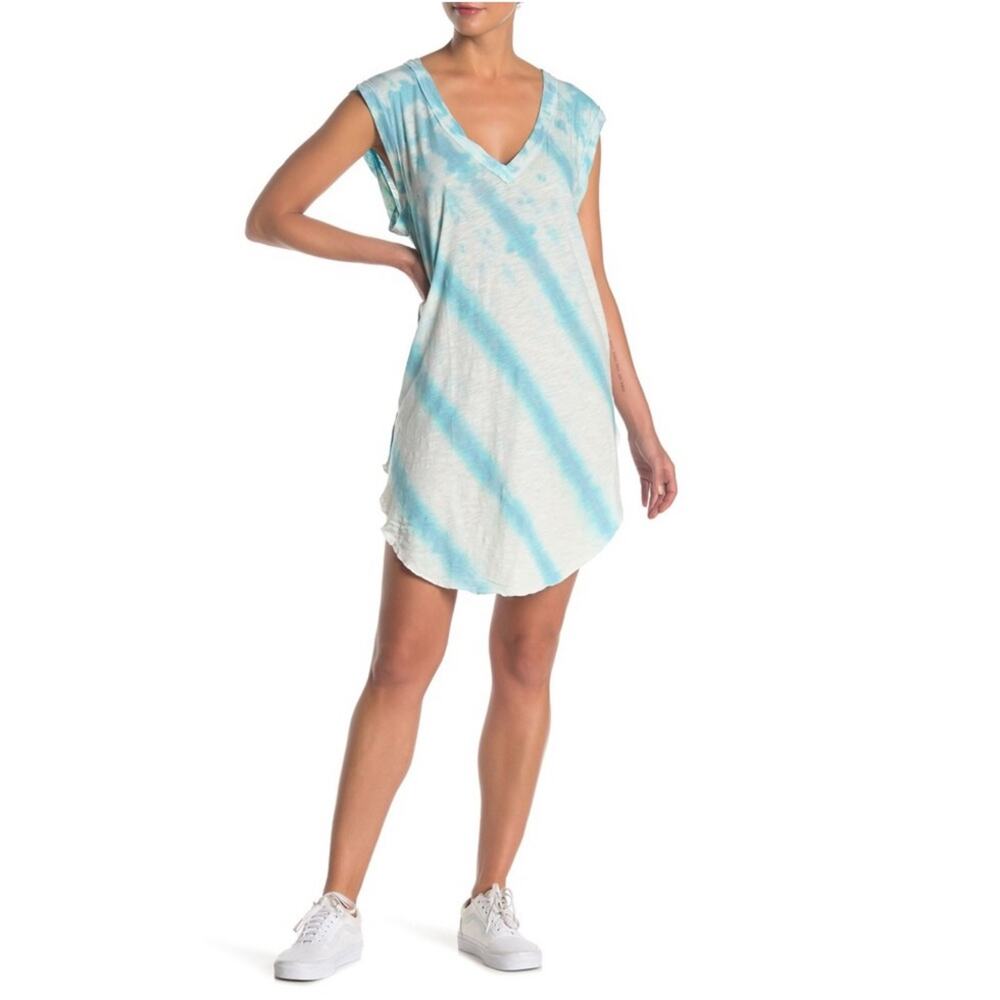 NWT Free People We the Free Breezy Point Longline Tee - Blue - Small
